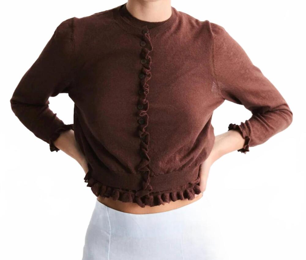 NEW MUS & BOMBON mirri long sleeve cardigan in marron